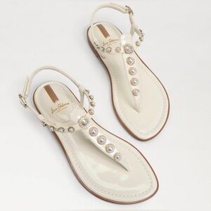 Sam Edelman Gigi Patent Pearl Embellished Thong T- Strap Sandals - NWT